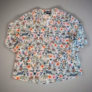 DKNY Jeans Floral Boho Blouse Women's M Rayon Lightweight Long Sleeve